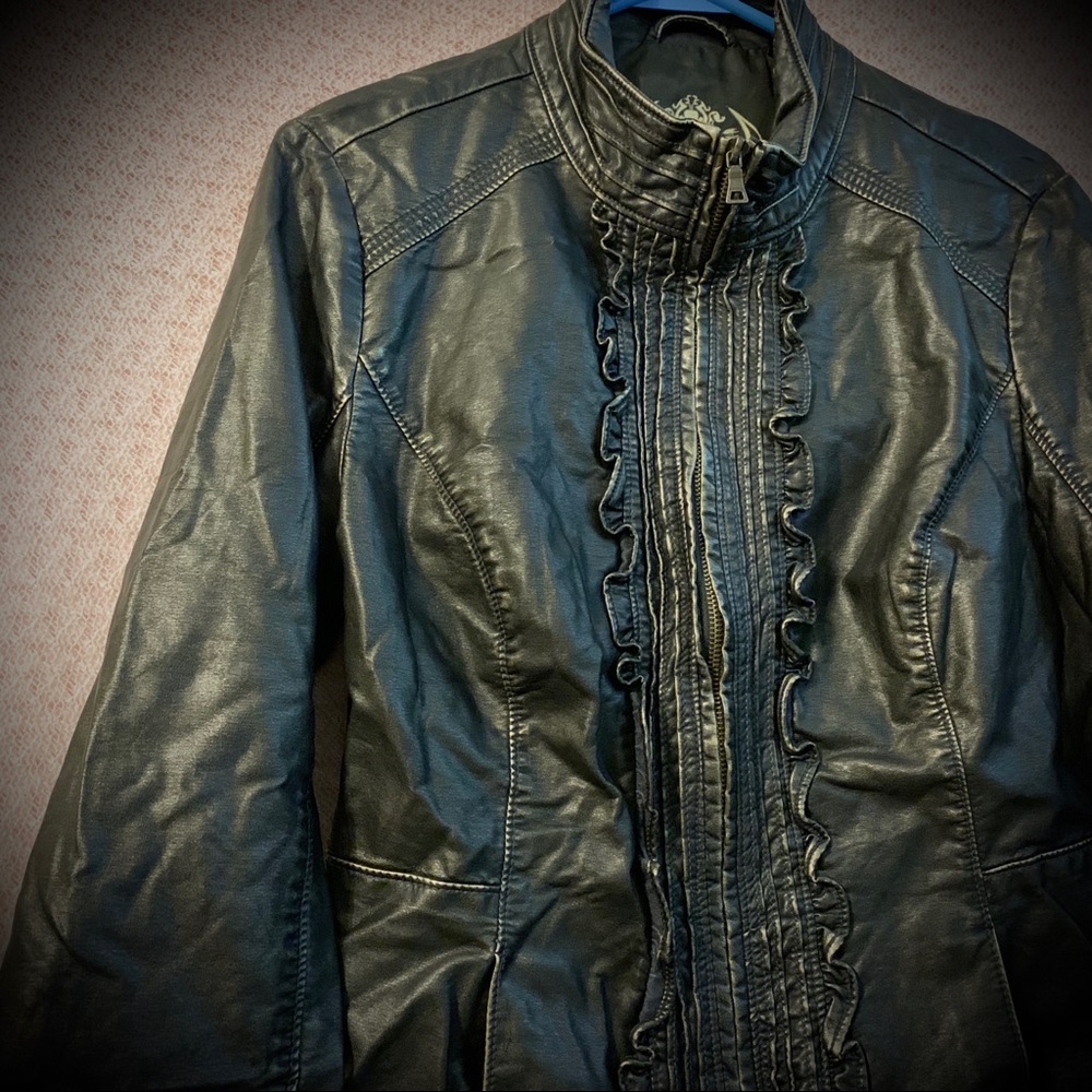 Distressed Victorian Faux Leather Jacket